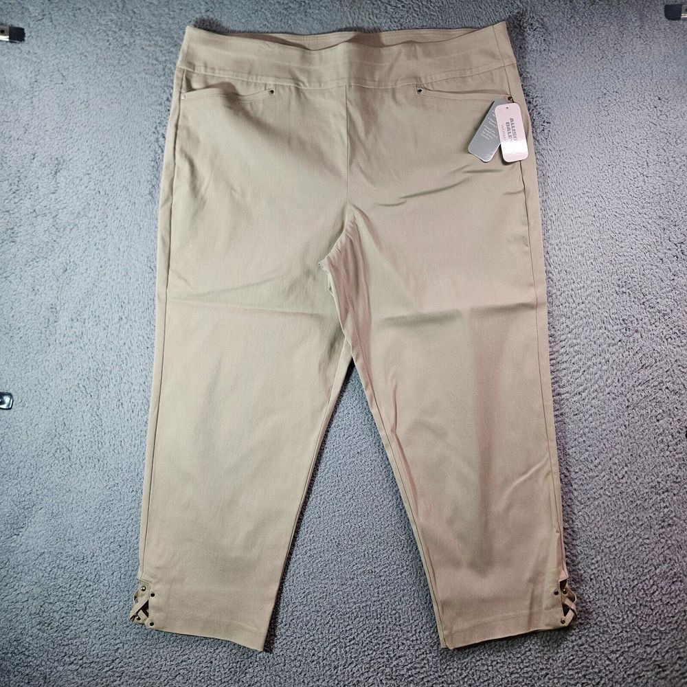 NWT Allison Daley 24 W Pull On Cropped Pants Women Khaki Stretch Hem Detail NEW